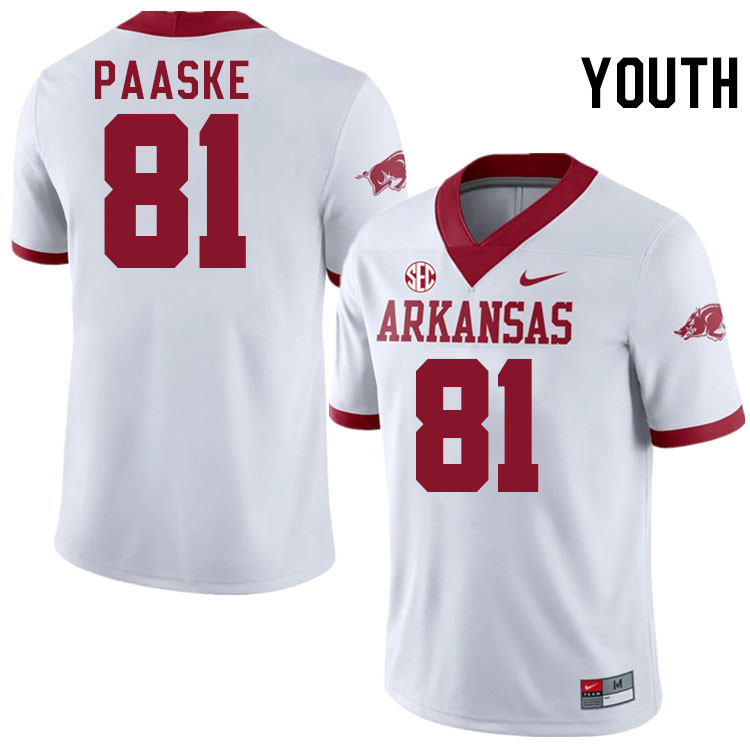 Youth #81 Andreas Paaske Arkansas Razorbacks College Football Jerseys Stitched-Alternate White